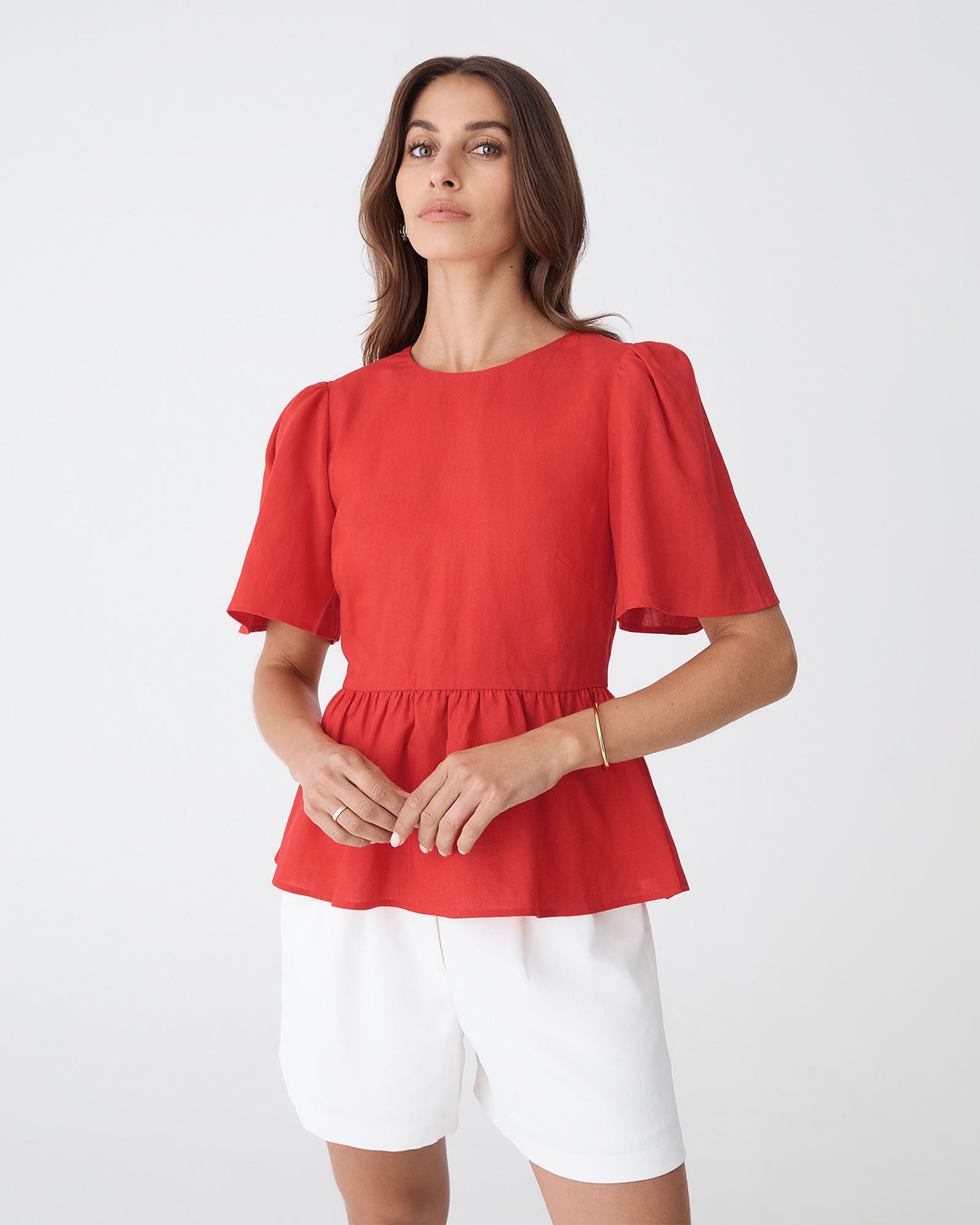 Jade Linen Peplum Top