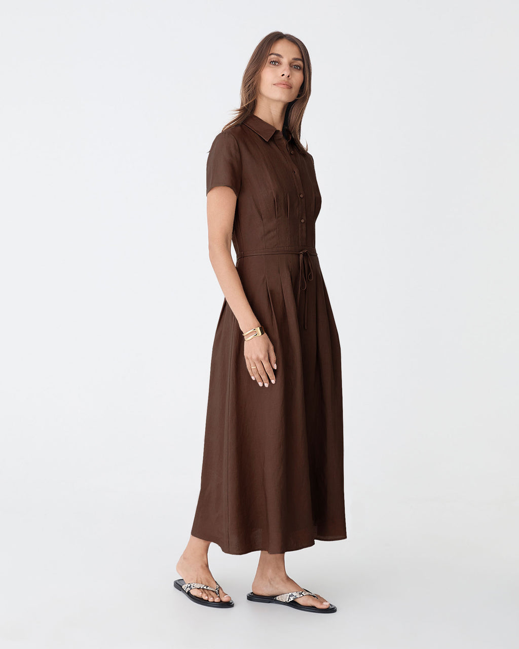 Sophie Pleat Waist Linen Dress