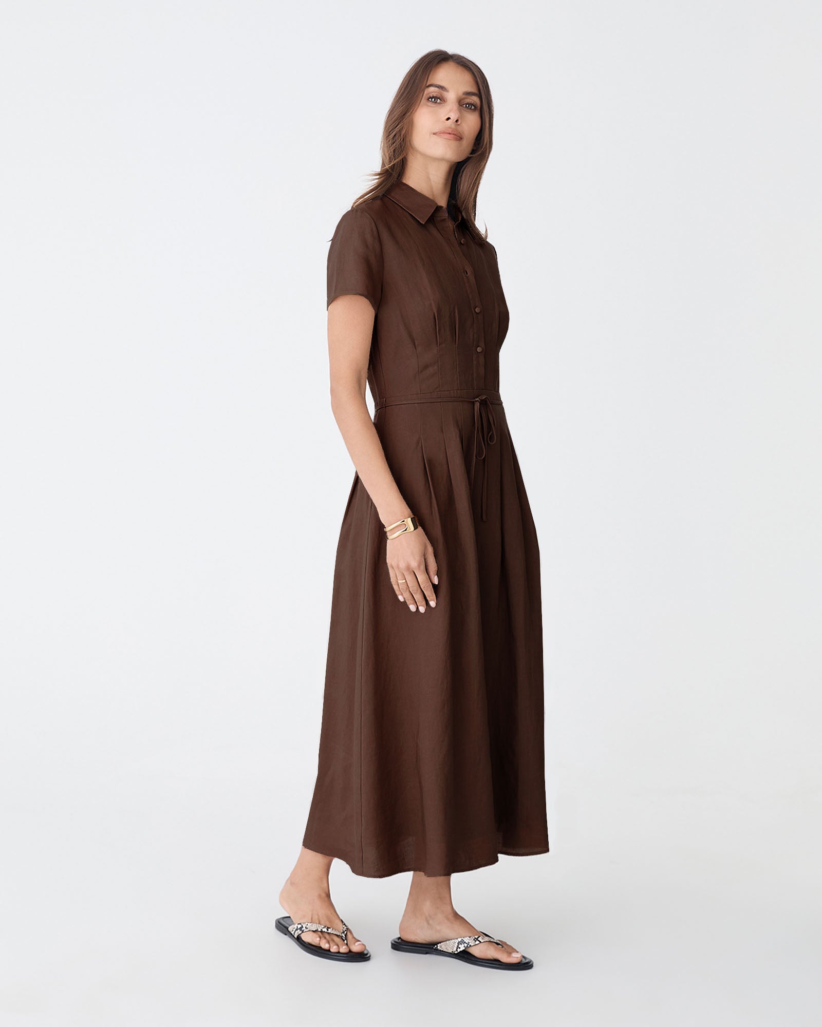 Sophie Pleat Waist Linen Dress