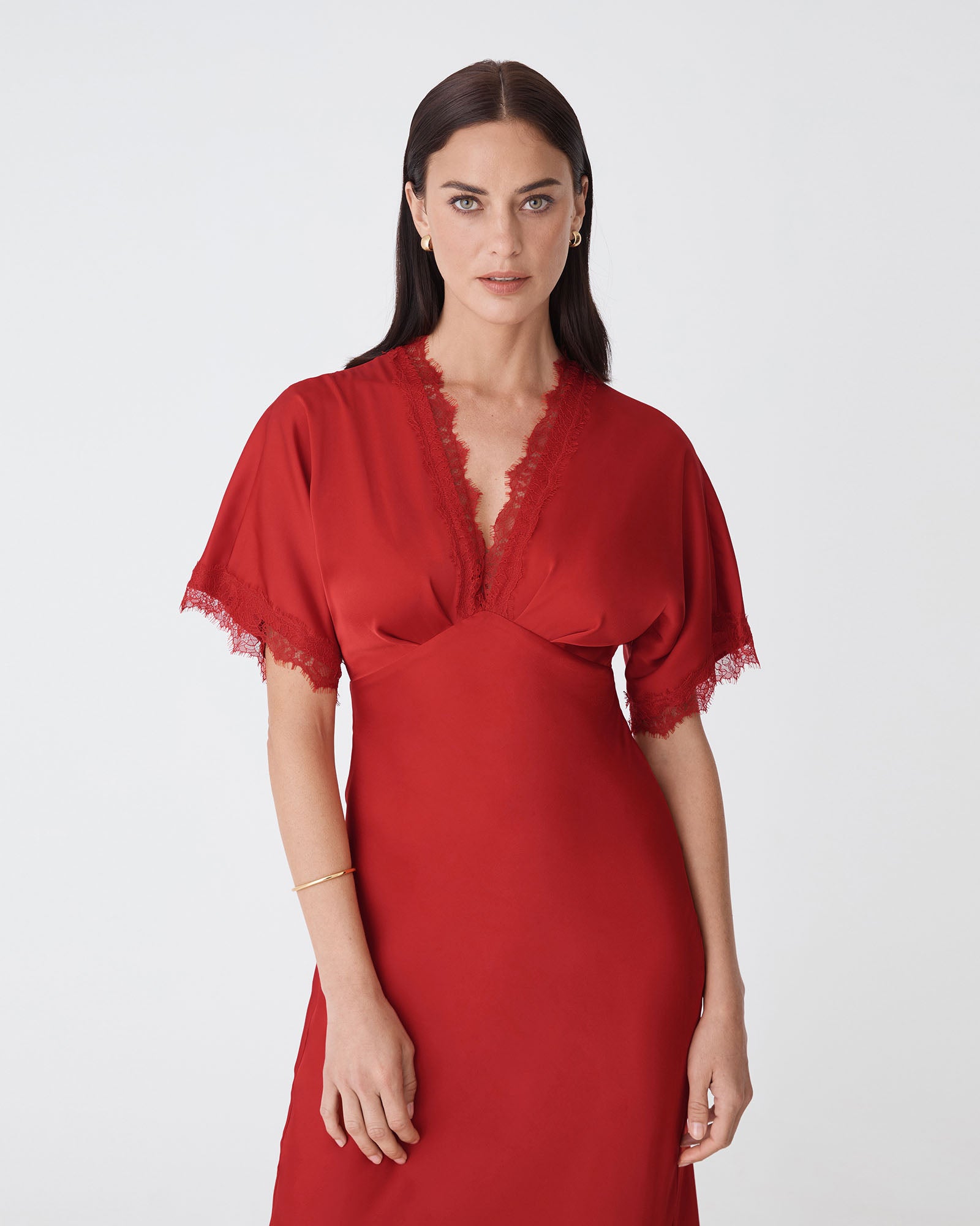Cleo Lace Trim Satin Dress