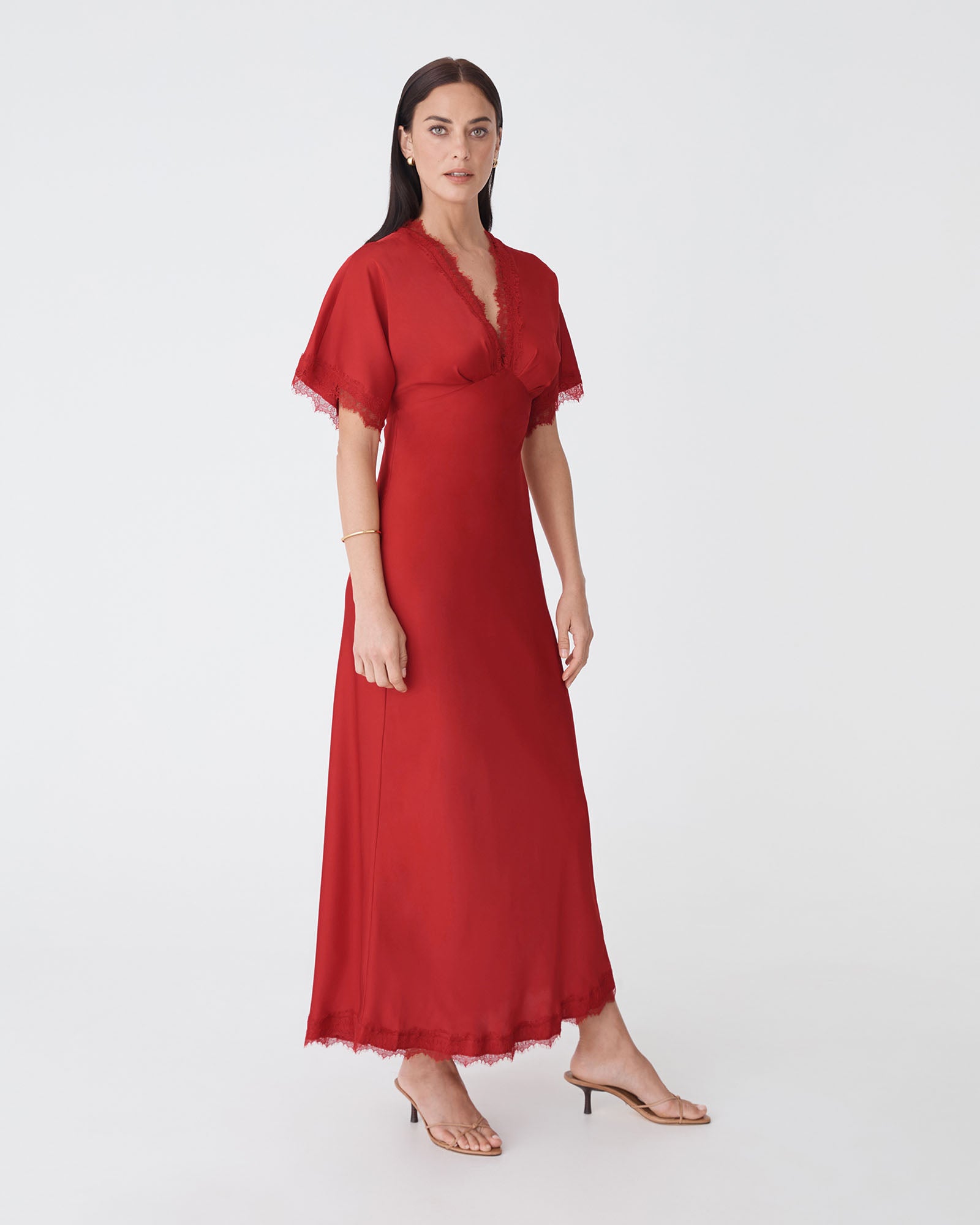 Cleo Lace Trim Satin Dress