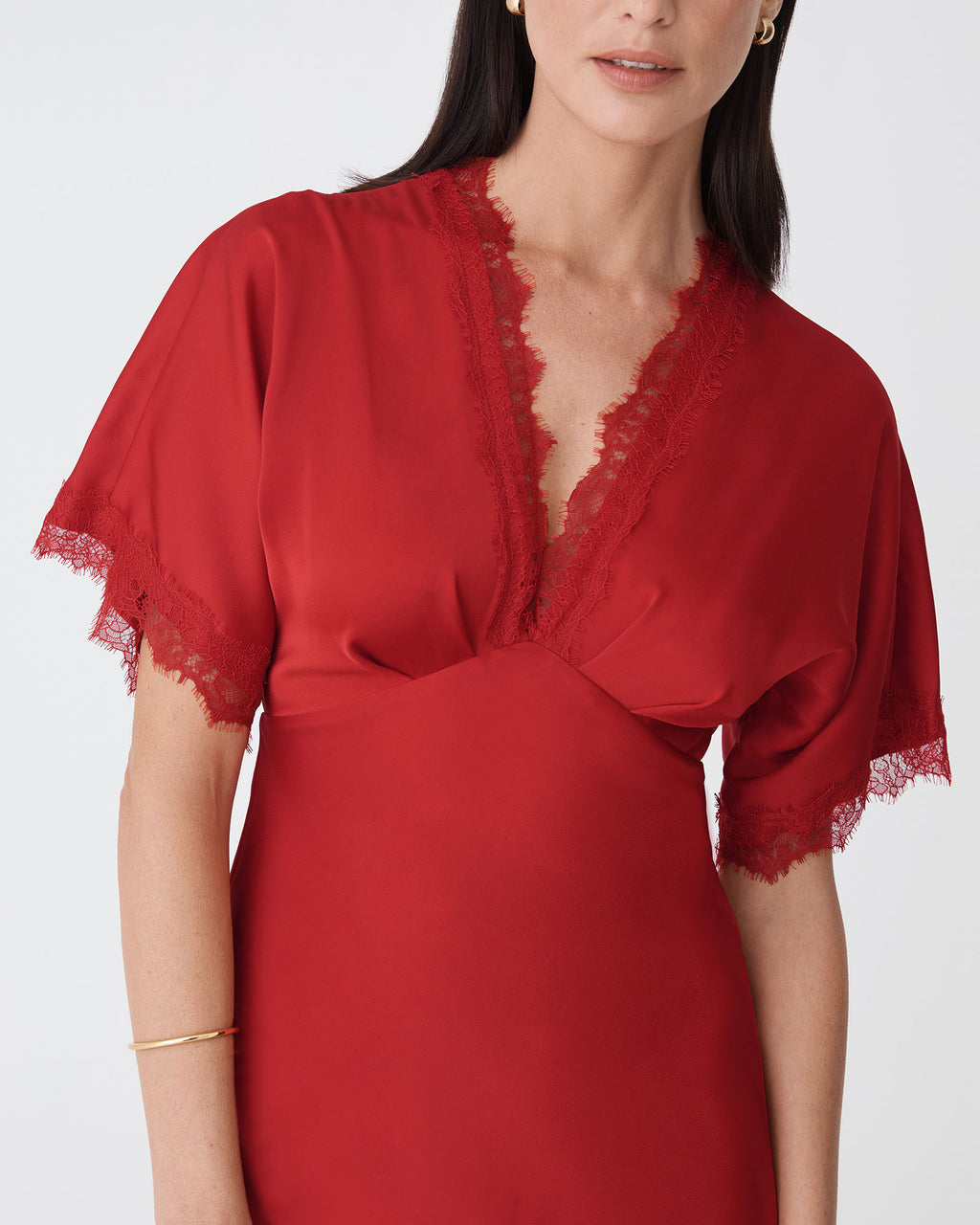 Cleo Lace Trim Satin Dress