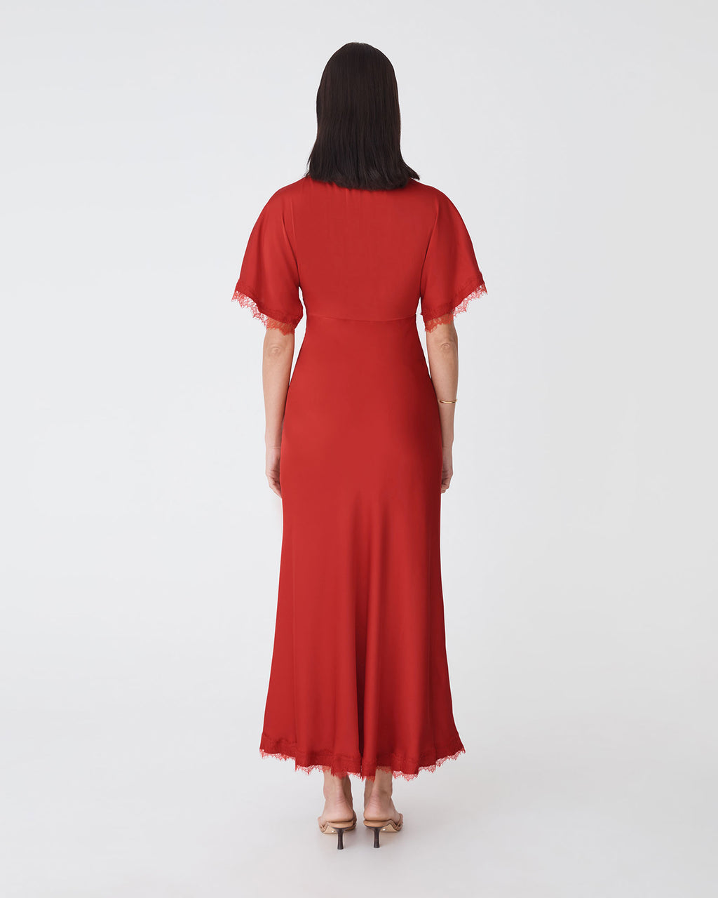 Cleo Lace Trim Satin Dress