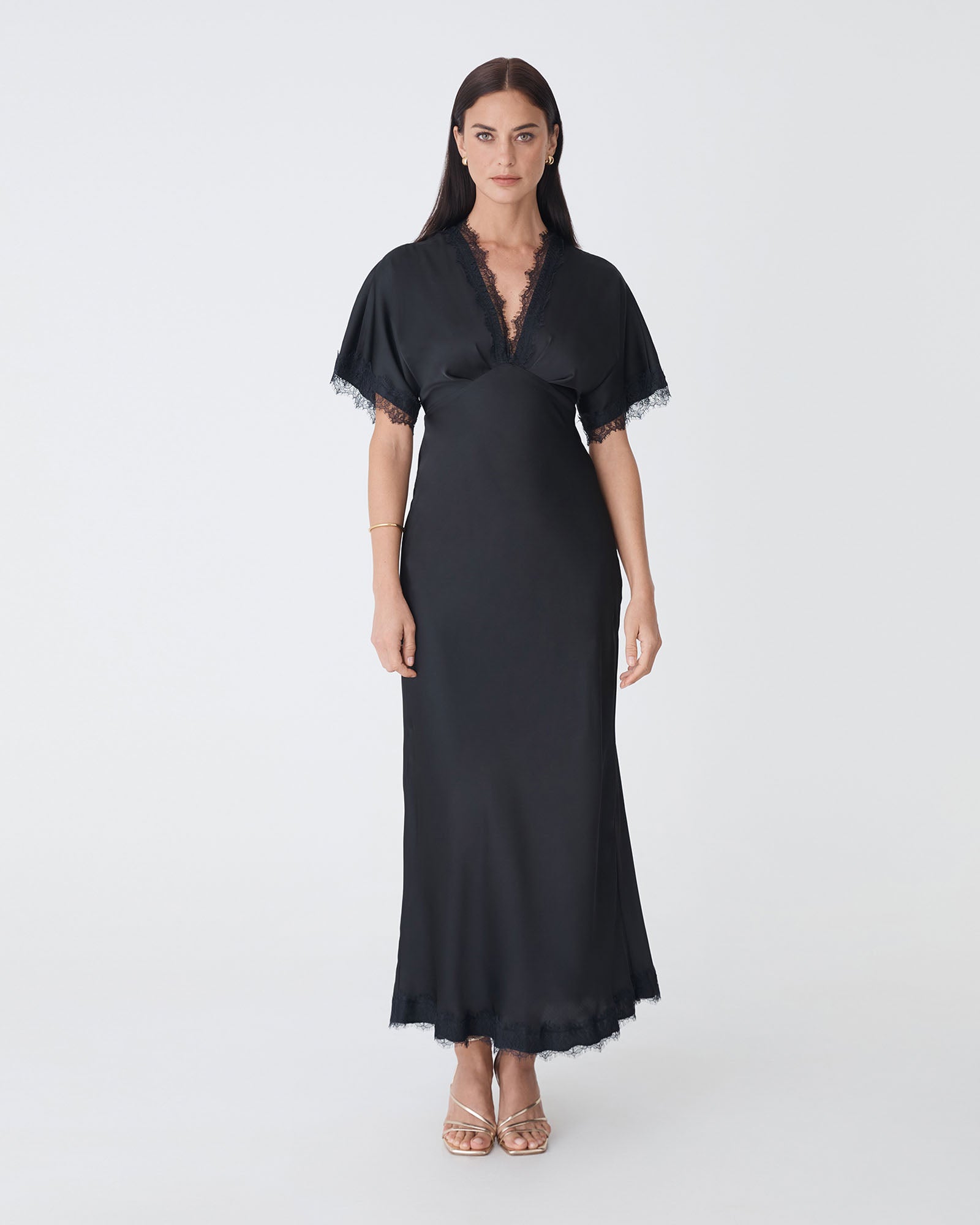 Cleo Lace Trim Satin Dress