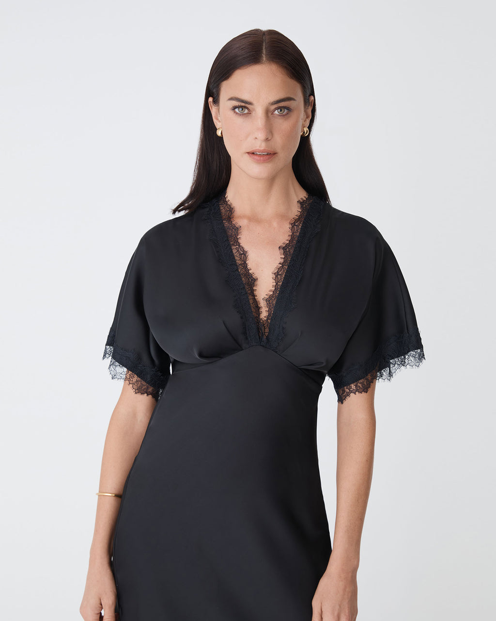 Cleo Lace Trim Satin Dress