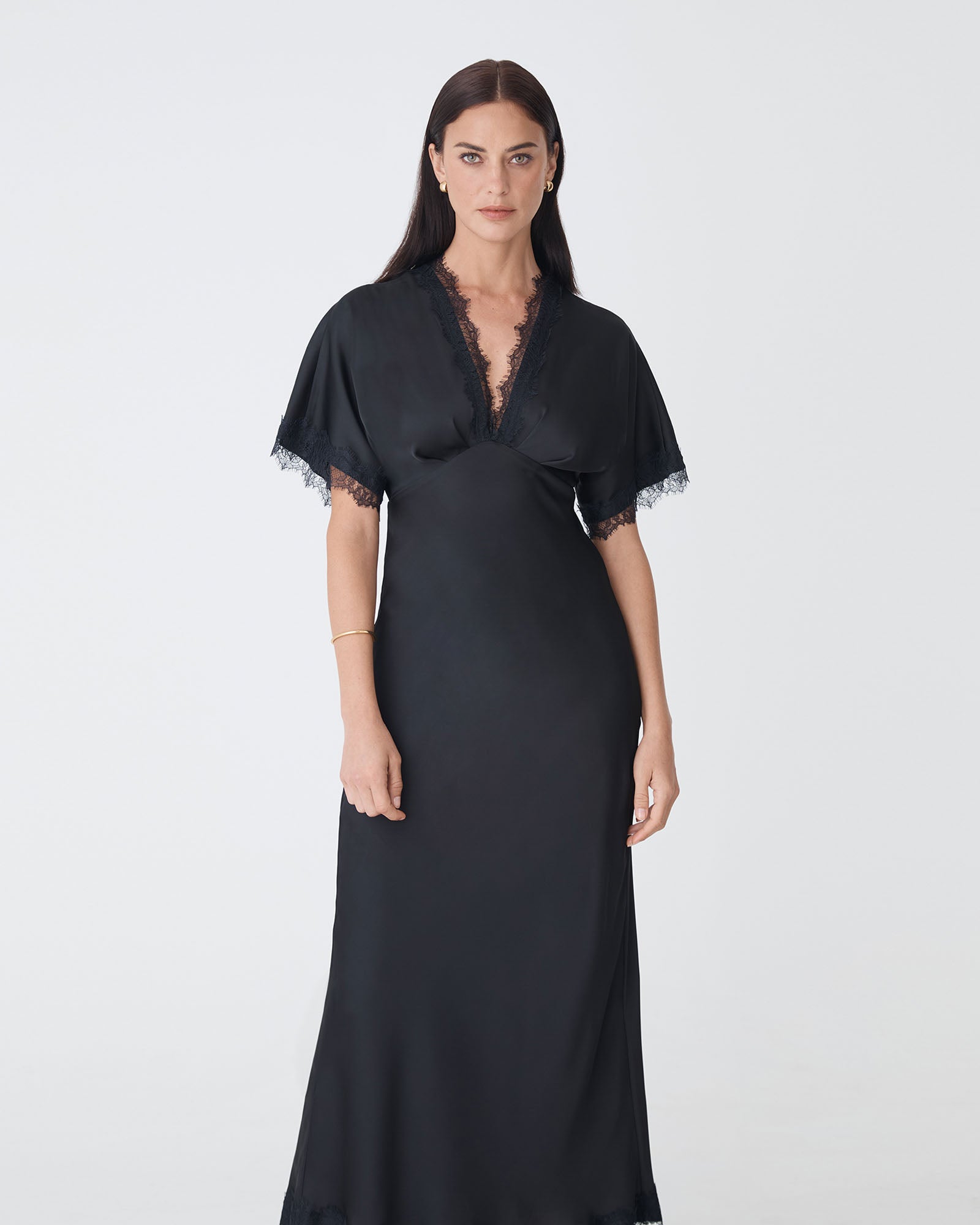 Cleo Lace Trim Satin Dress