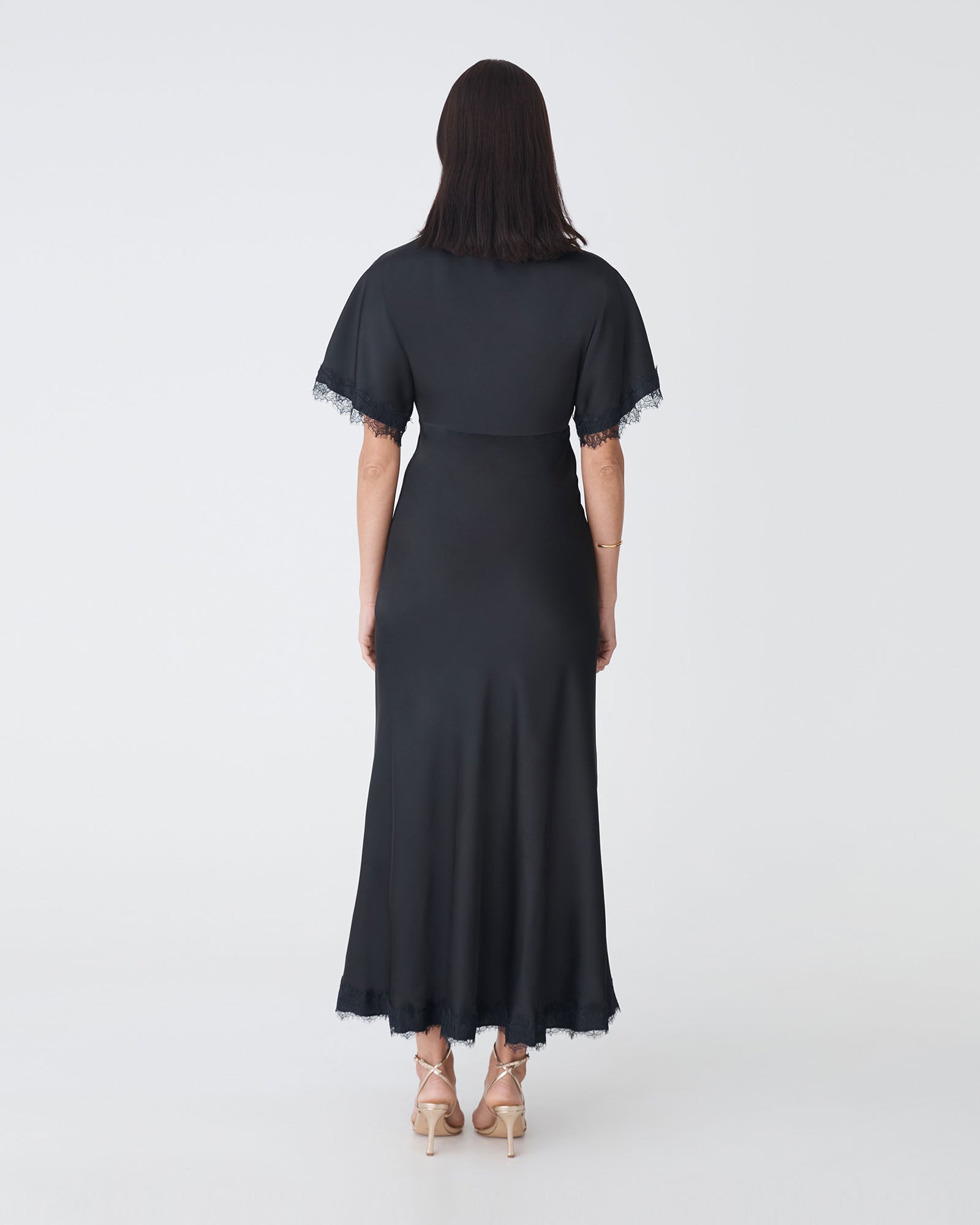 Cleo Lace Trim Satin Dress