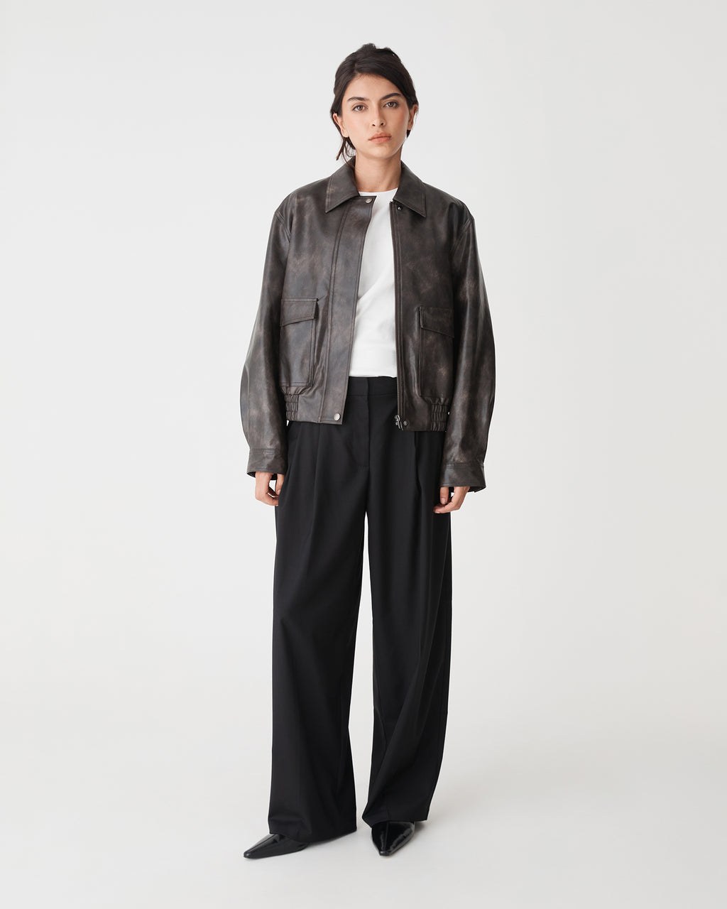 Ada Faux Leather Bomber Jacket