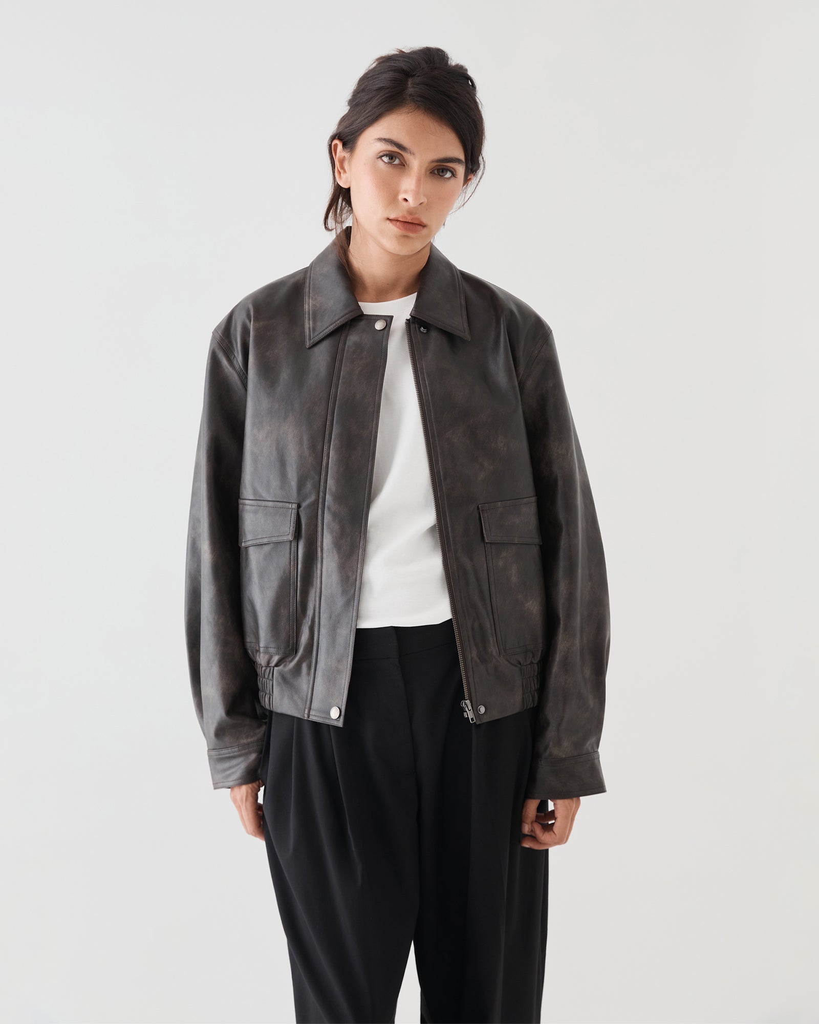 Ada Faux Leather Bomber Jacket