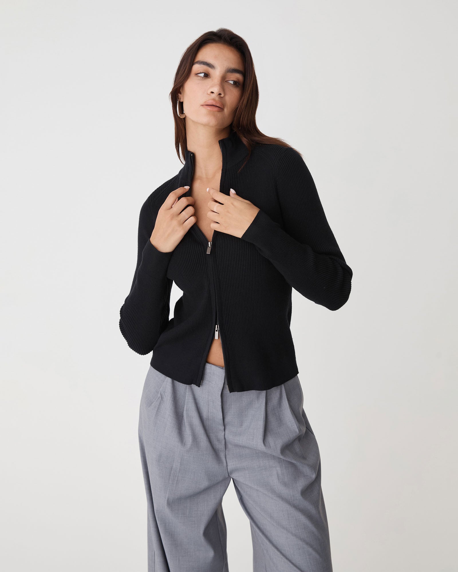 Blake Ribbed Zip Cardigan