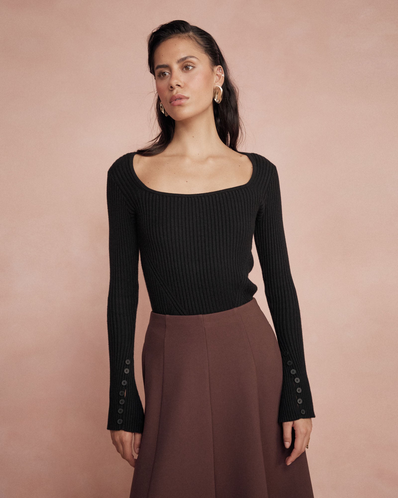 Zahlia Square Neck Rib Knit