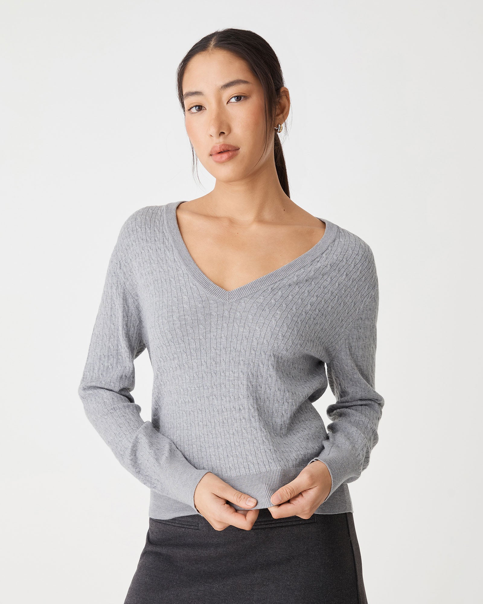 Carla V-Neck Cable Knit