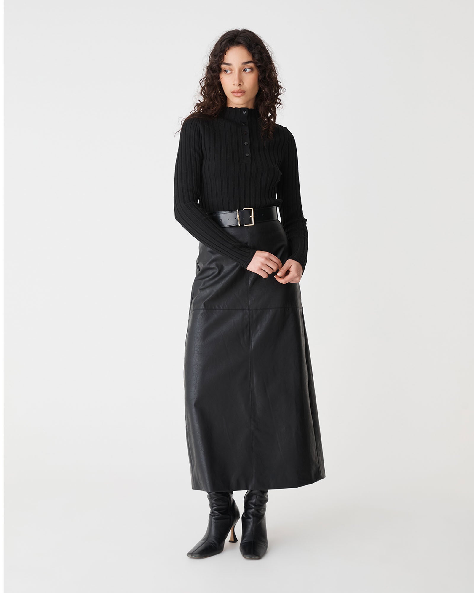 Inez Mock Neck Henley Knit