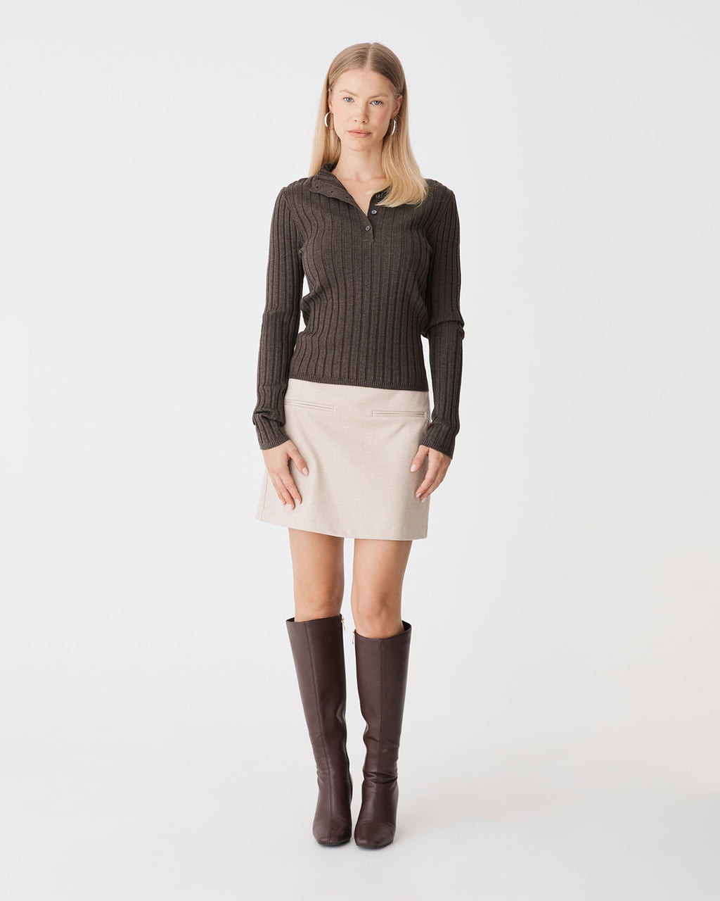 Inez Mock Neck Henley Knit