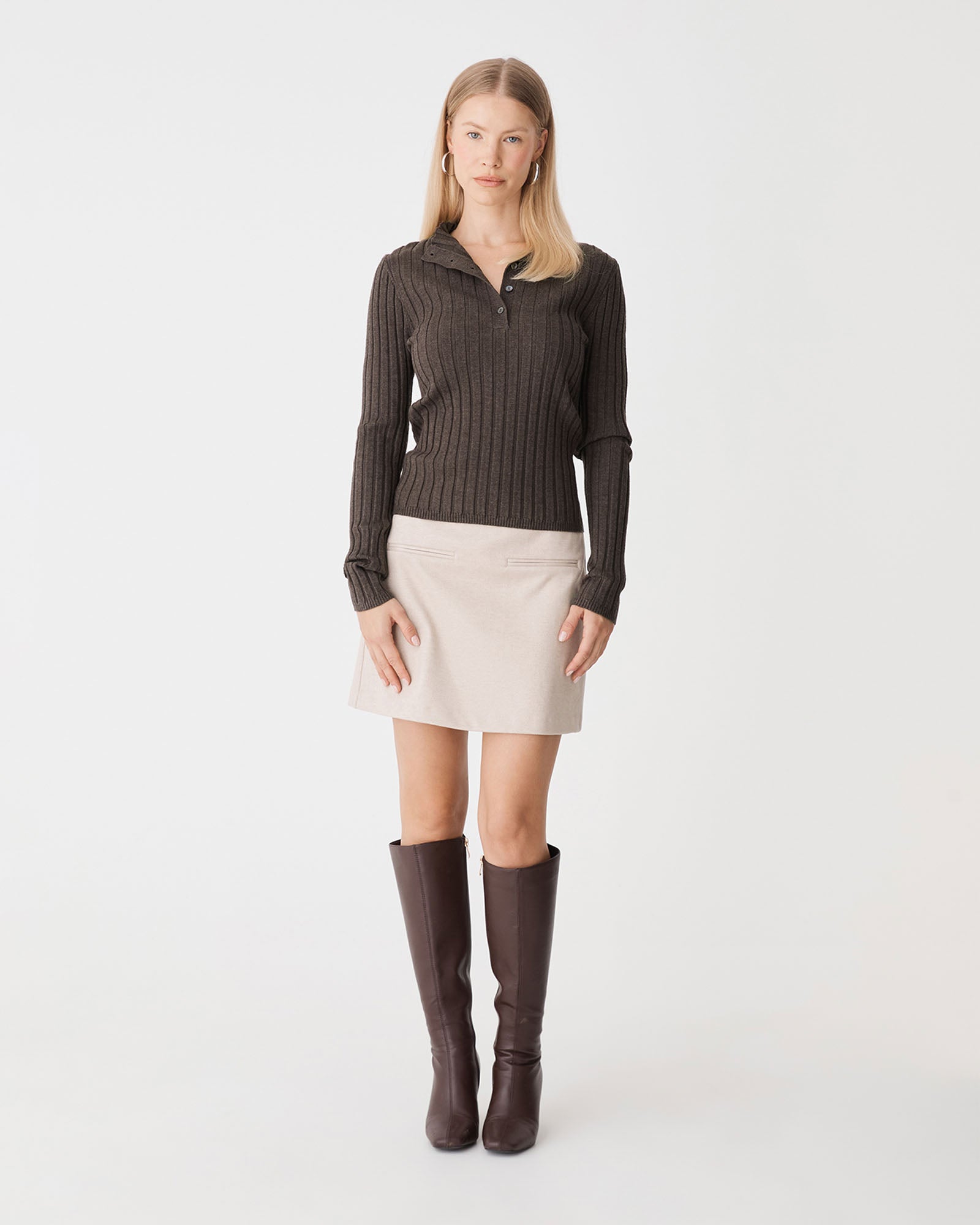 Inez Mock Neck Henley Knit