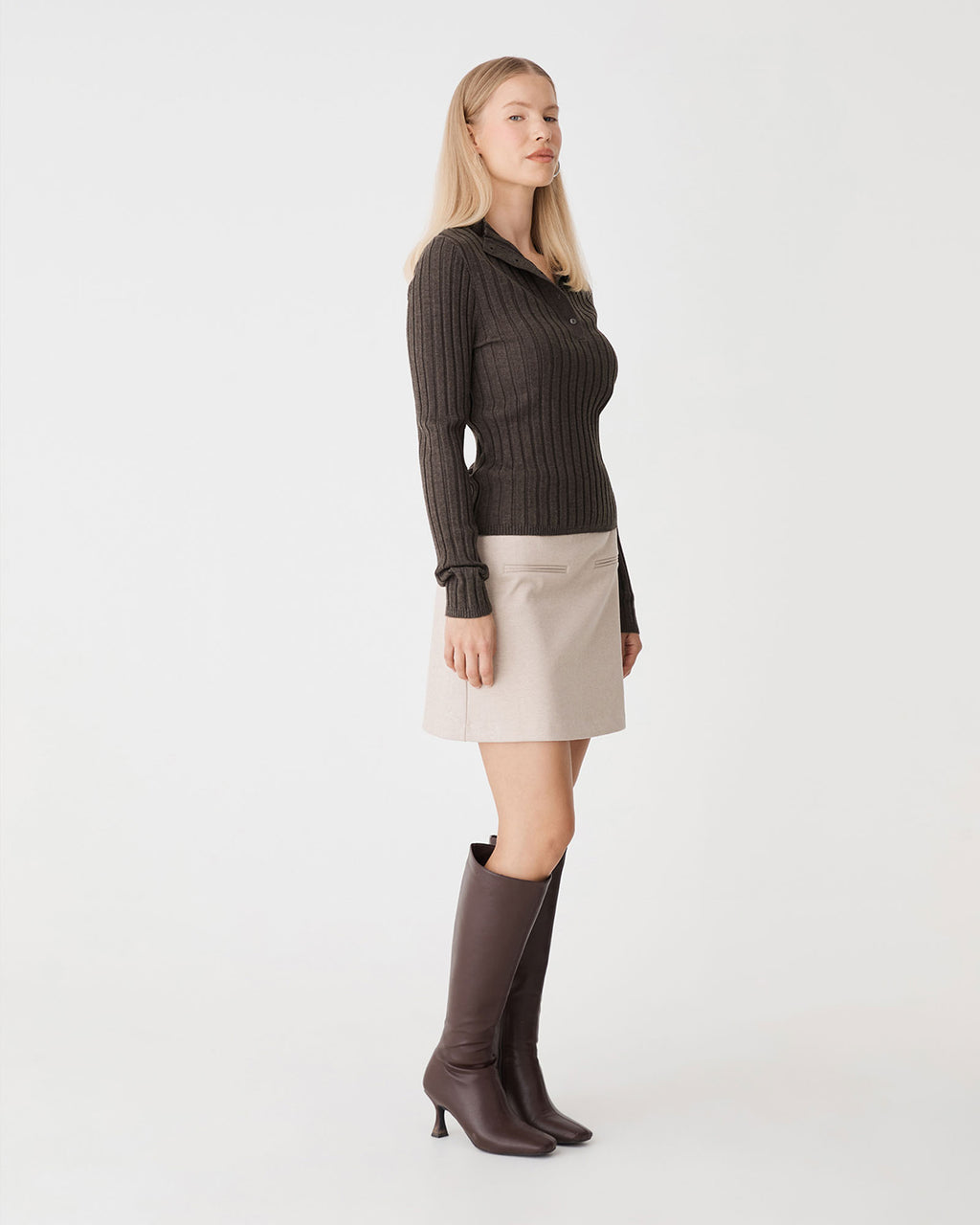 Inez Mock Neck Henley Knit