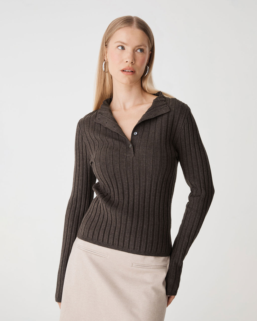 Inez Mock Neck Henley Knit