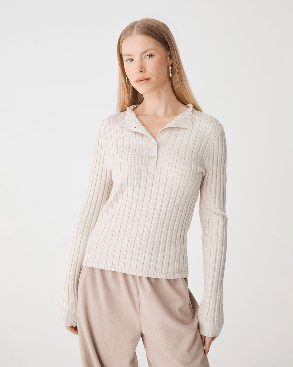Inez Mock Neck Henley Knit