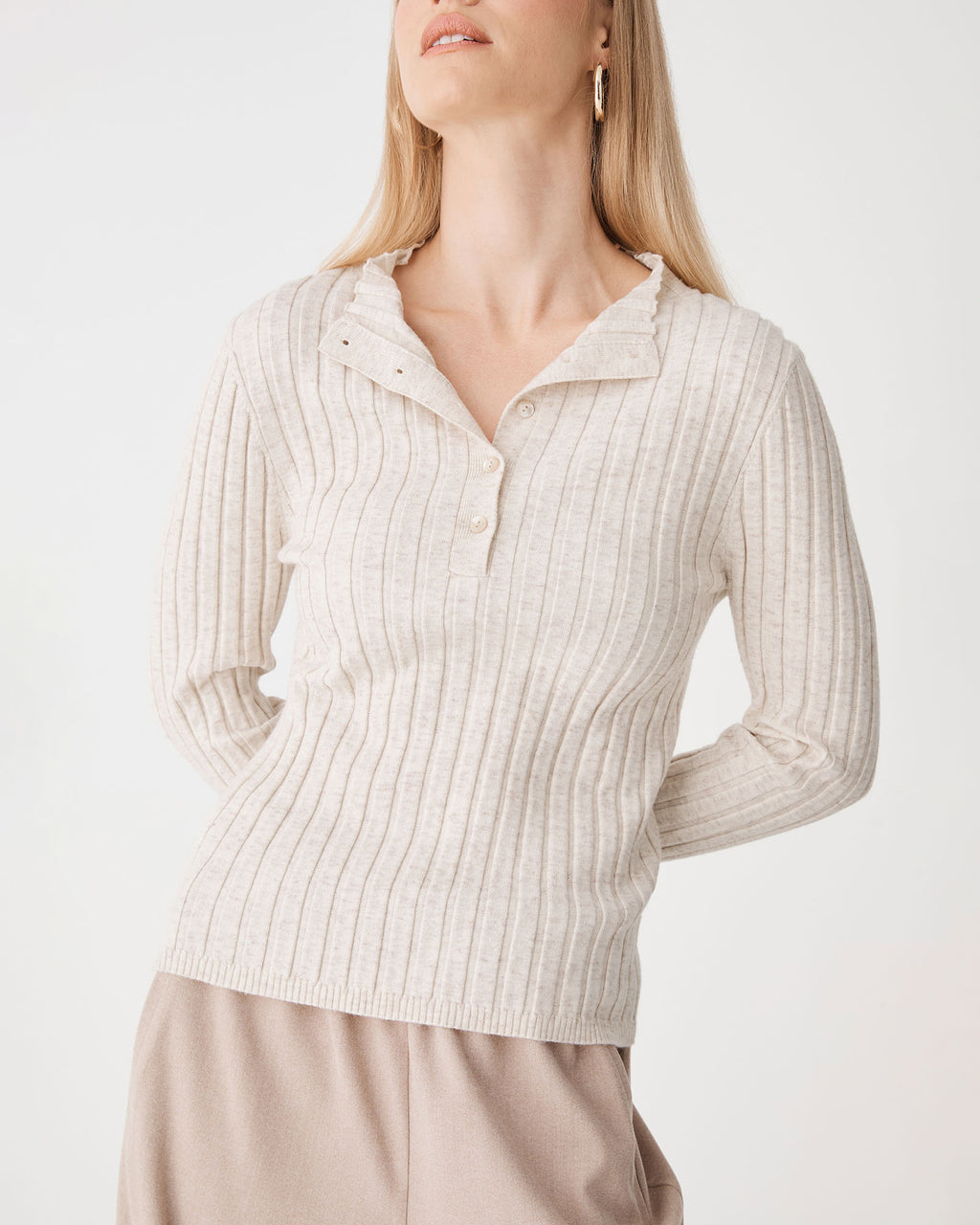 Inez Mock Neck Henley Knit