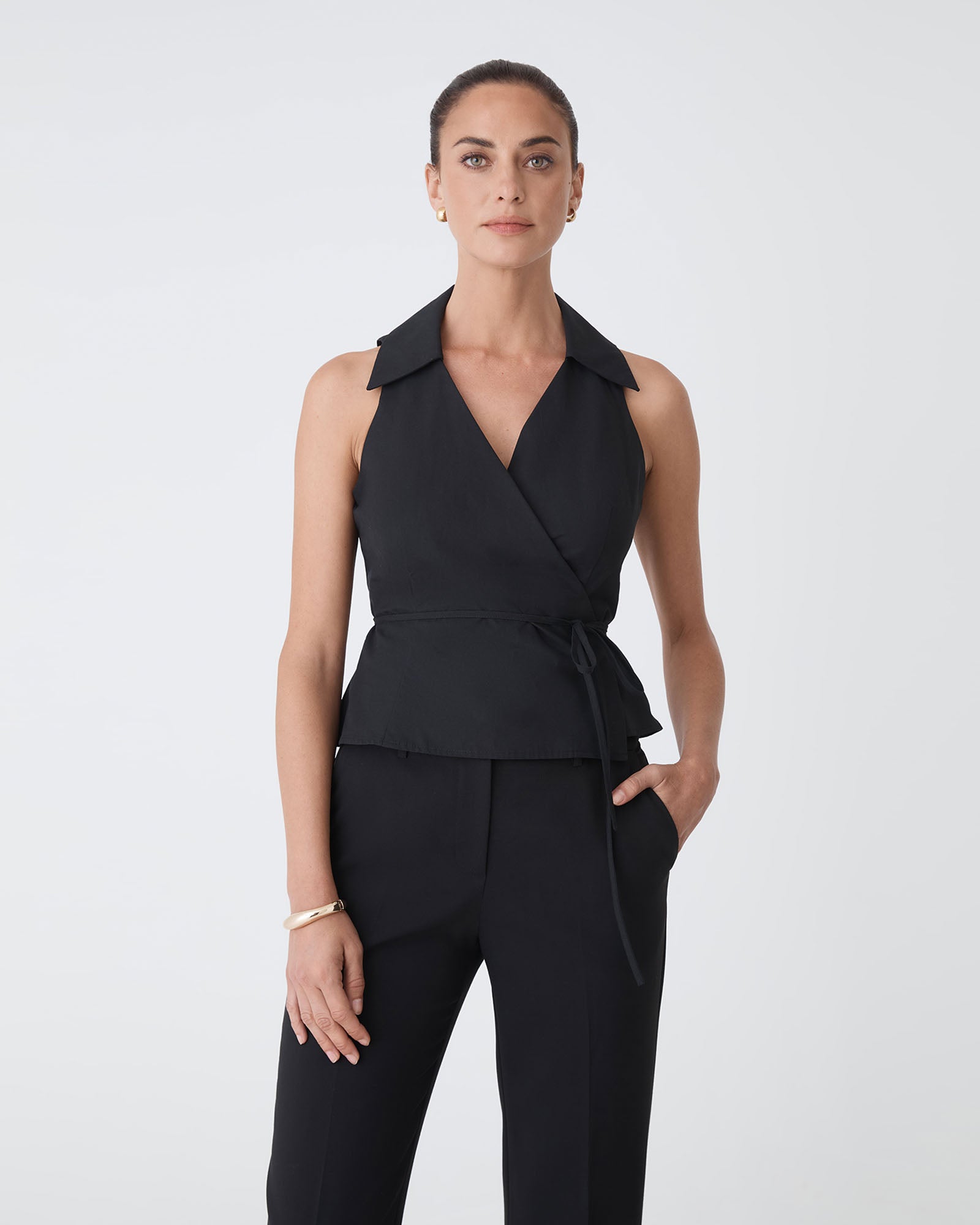 Layla Collared Wrap Top