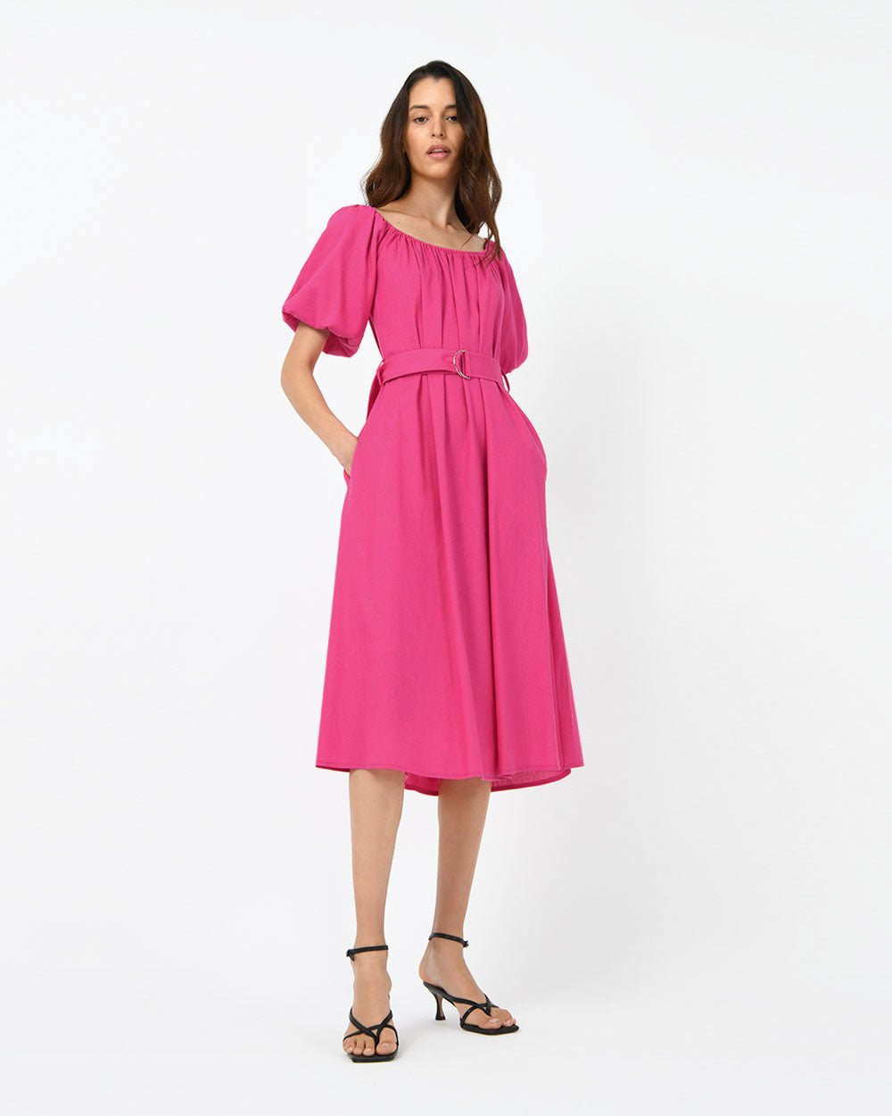 Laila Puff Sleeves Linen Dress