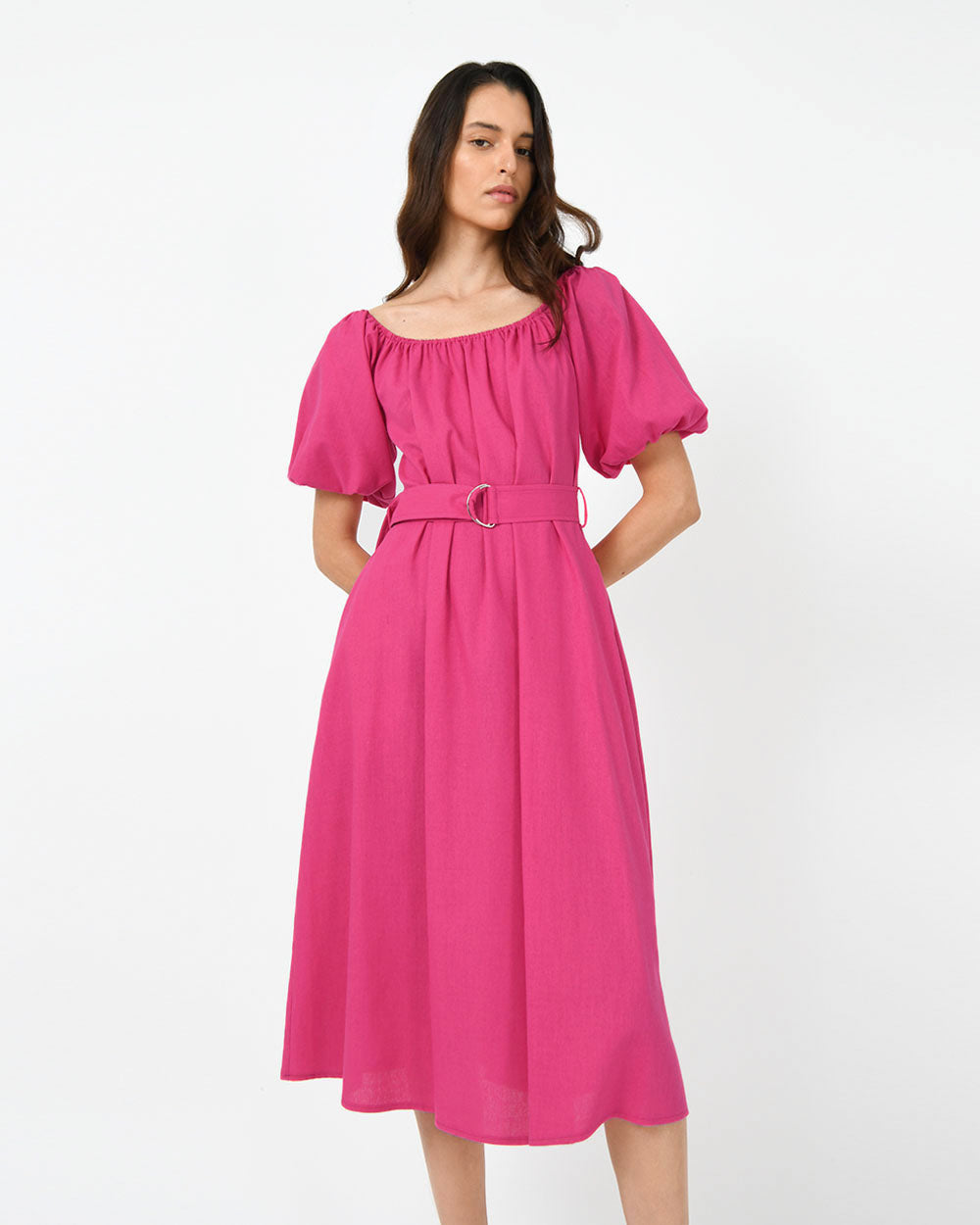 Laila Puff Sleeves Linen Dress