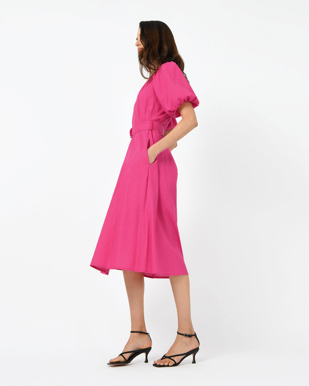Laila Puff Sleeves Linen Dress