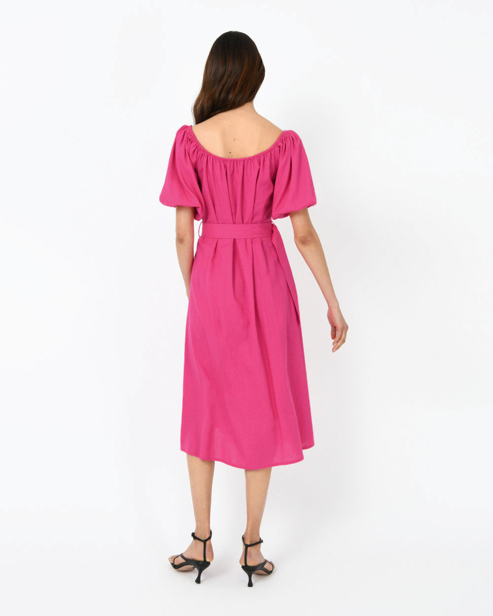 Laila Puff Sleeves Linen Dress