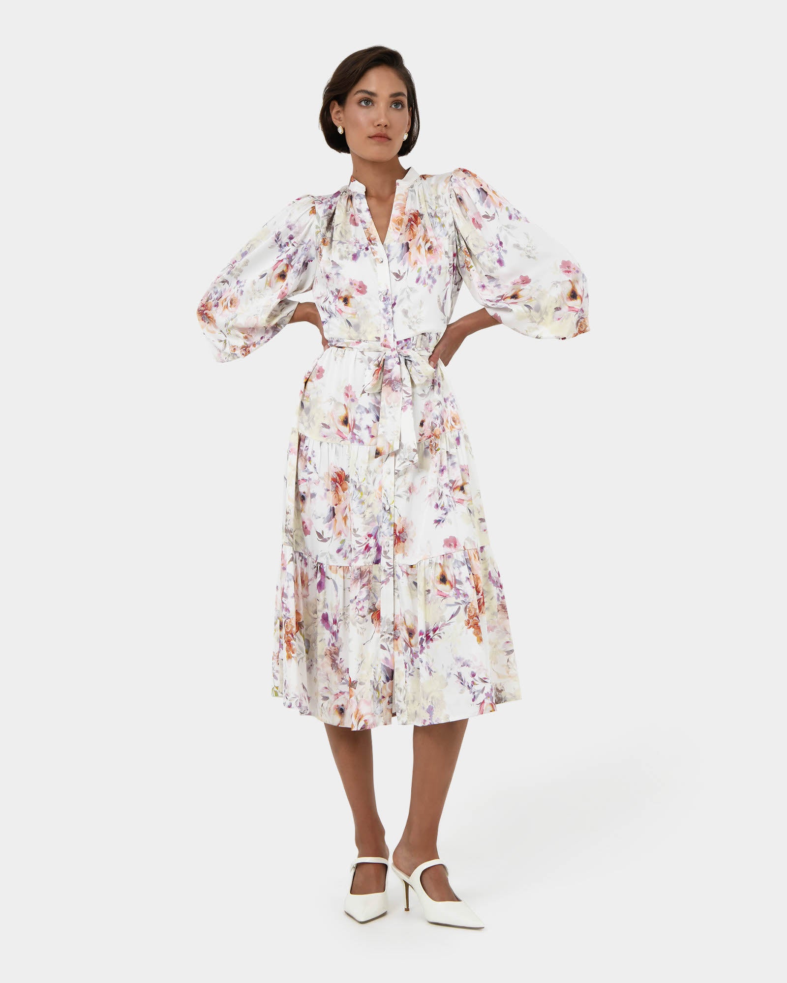 Rosy Floral Tiered Dress