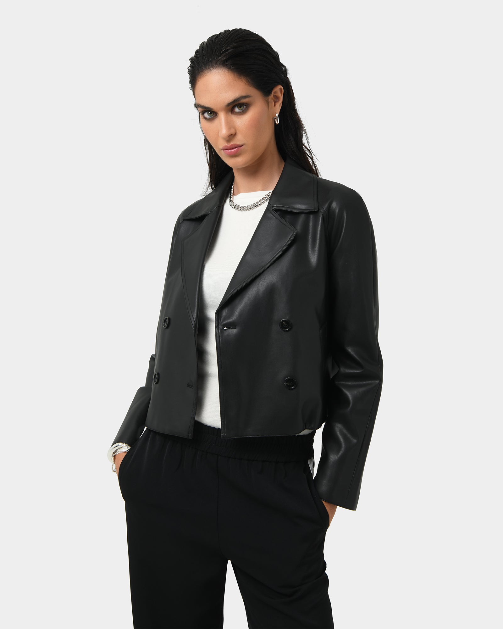 Kim Cropped PU Leather Jacket
