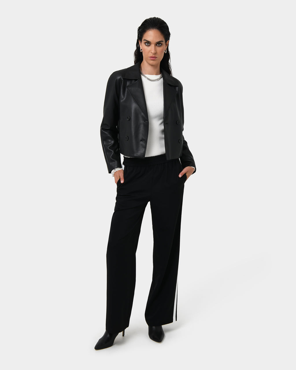 Kim Cropped PU Leather Jacket