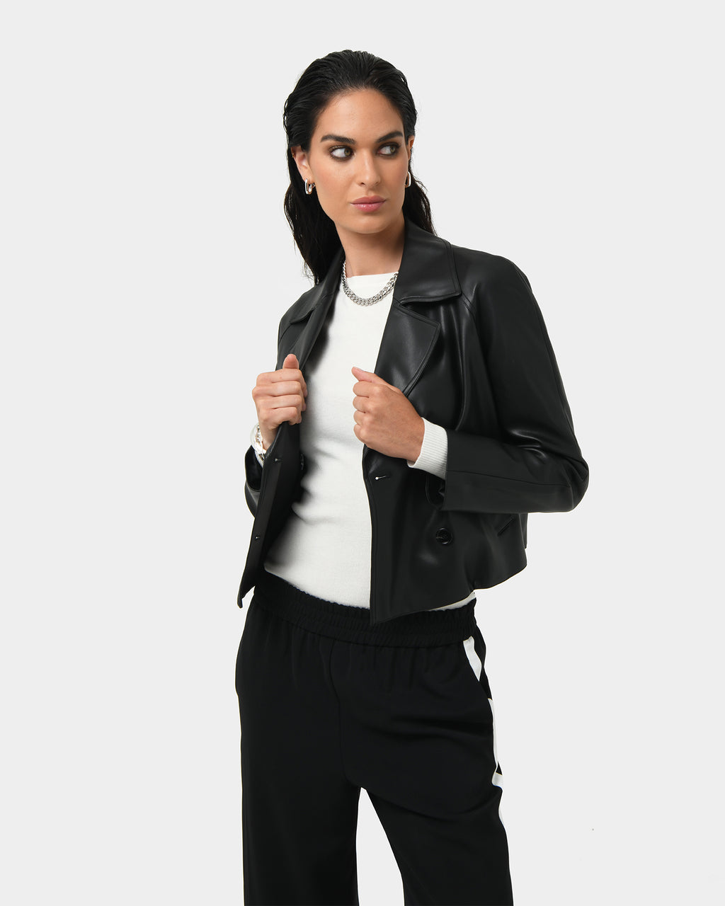 Kim Cropped PU Leather Jacket