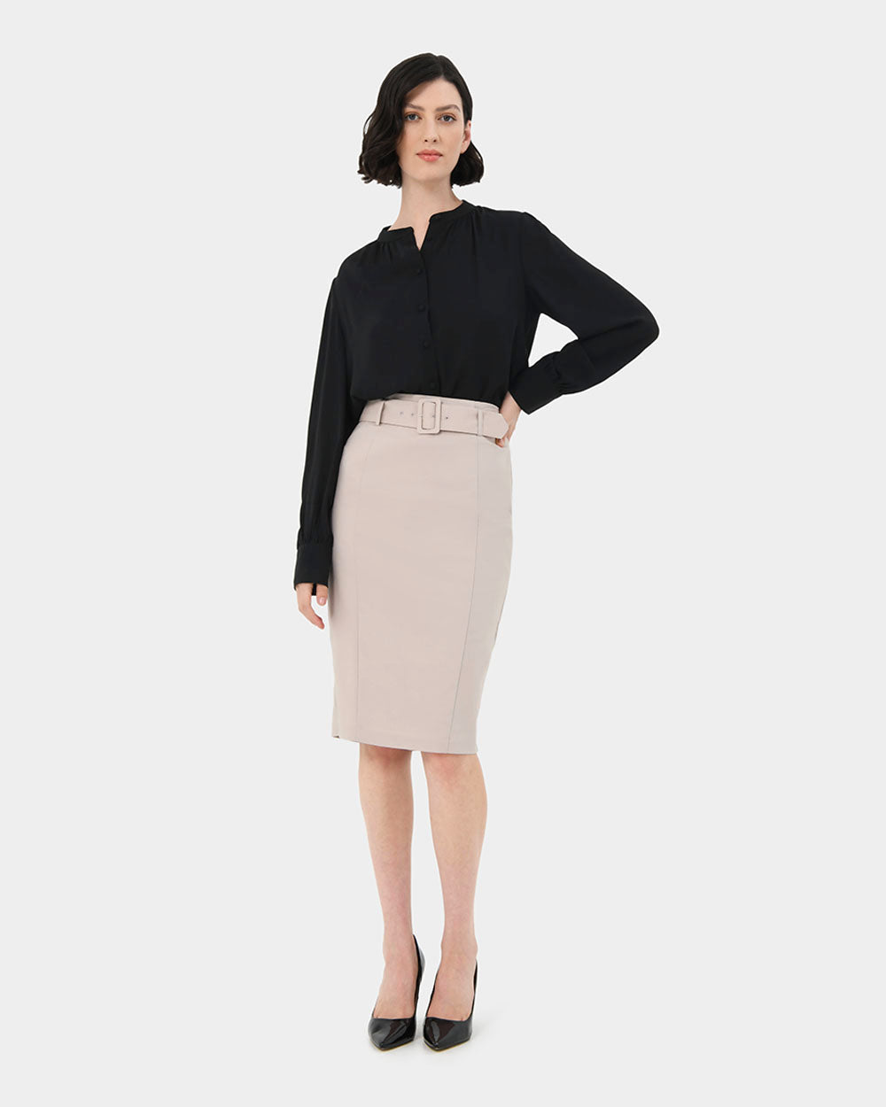 Sanvi Belted Pencil Skirt