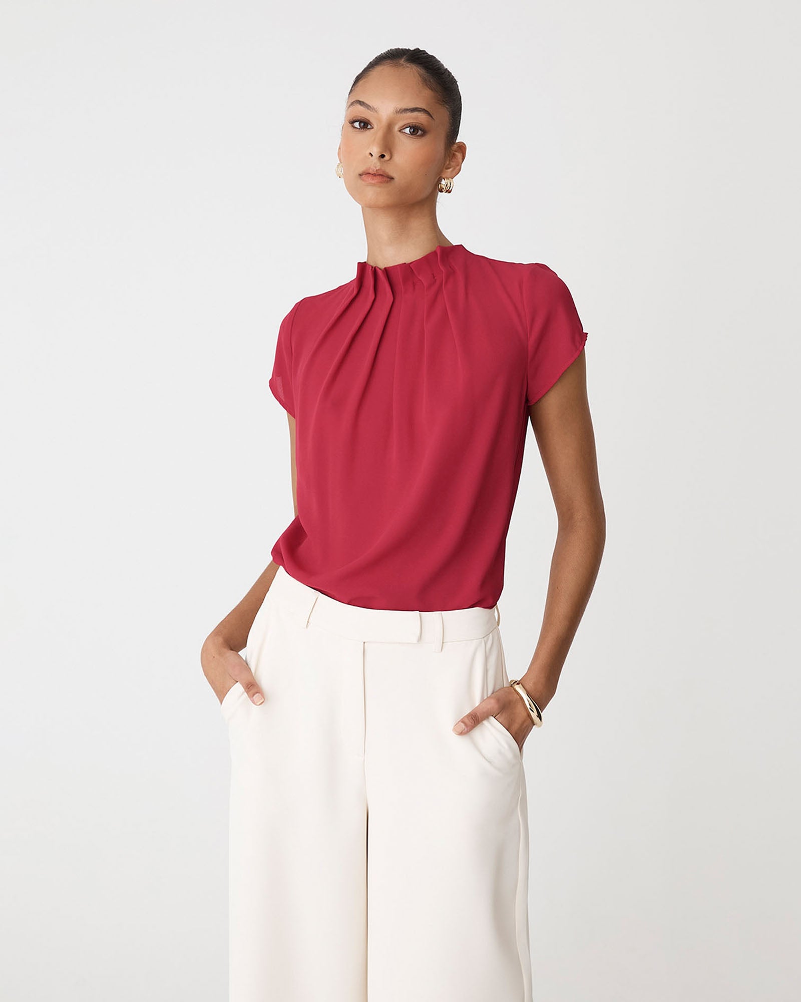 Olivia Pleated High Neck Top