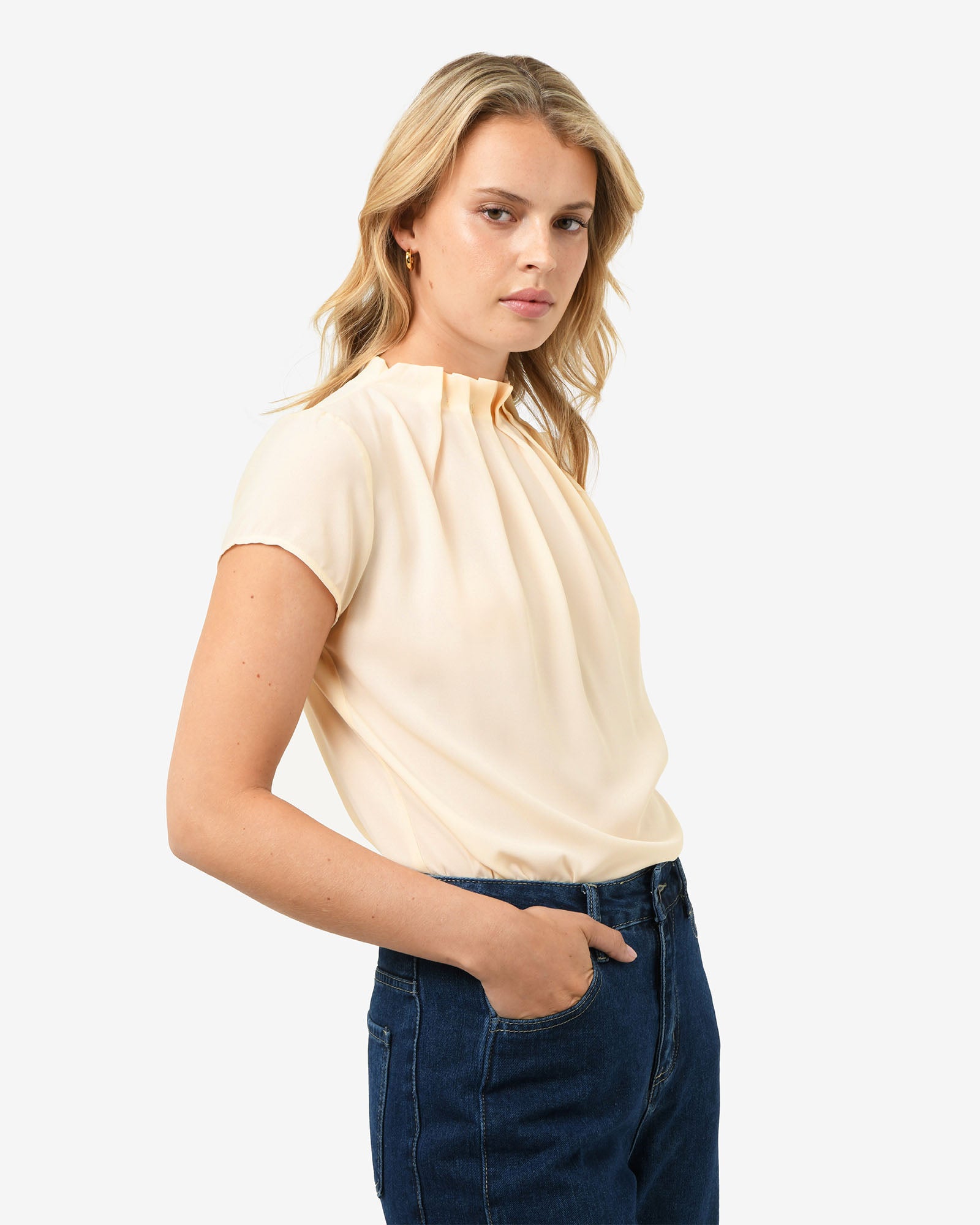 Olivia Pleated High Neck Top