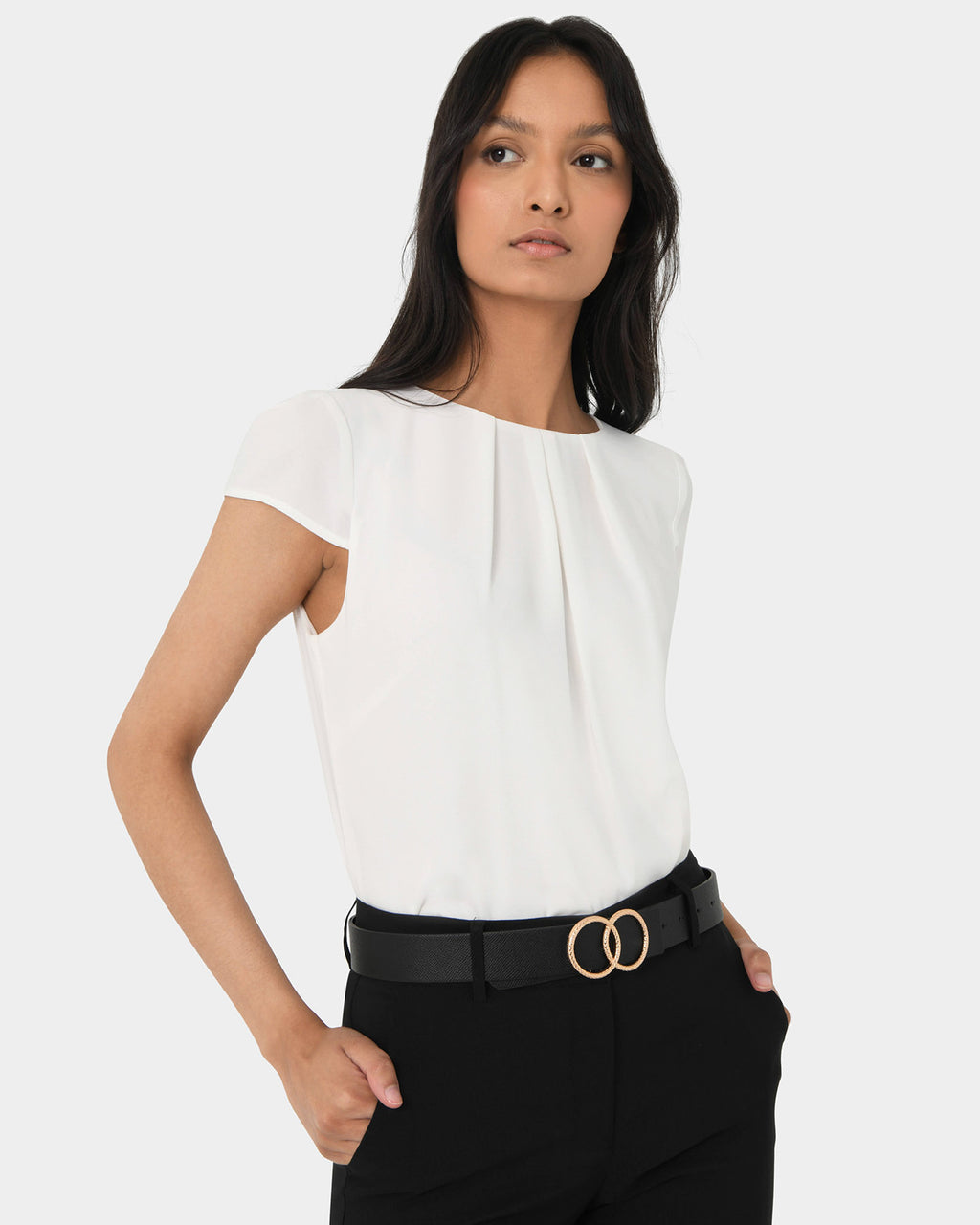 Tamera Pleated Round Neck Top