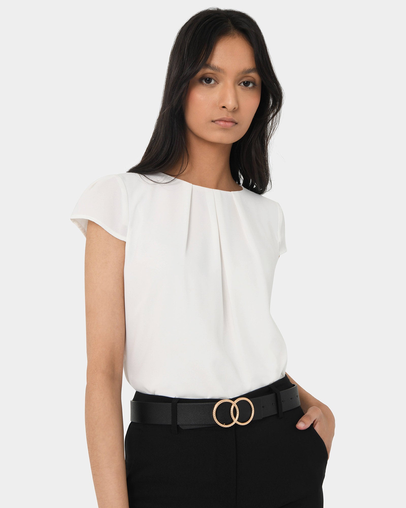 Tamera Pleated Round Neck Top