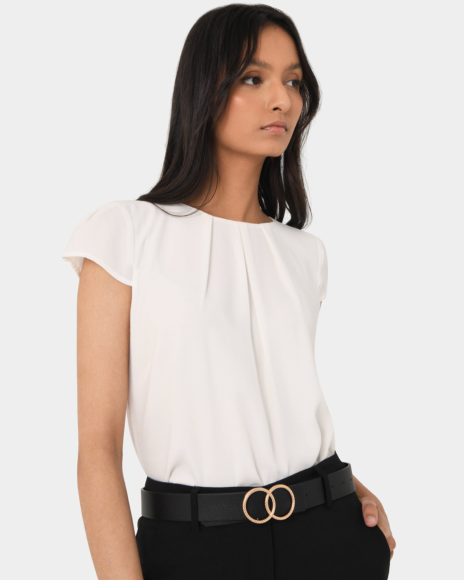 Tamera Pleated Round Neck Top